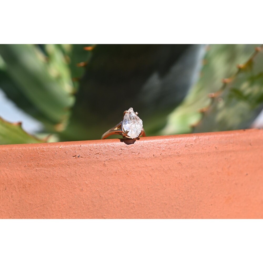 Size 6 14k Rose Gold Raw Quartz Engagement Ring Solid Gold Engagement Ring Rough